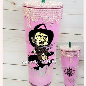 Starbucks Pink Freddy Krueger snowglobe tumbler